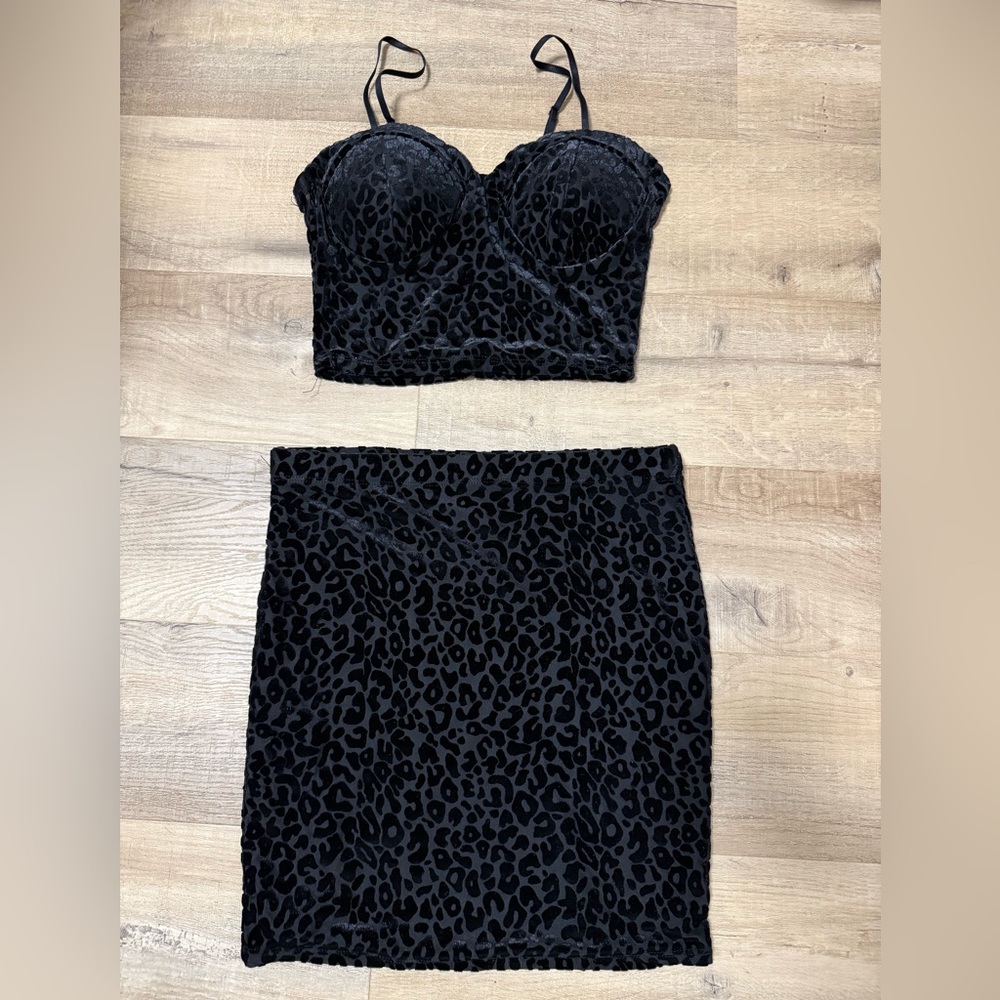 Black Leopard Print Skirt and Bustier top